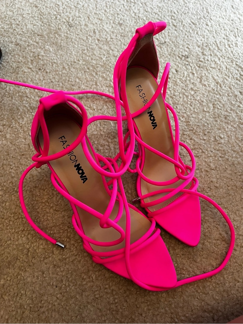 Fashion Nova Hot Pink Lace-Up Pointed Toe Heels